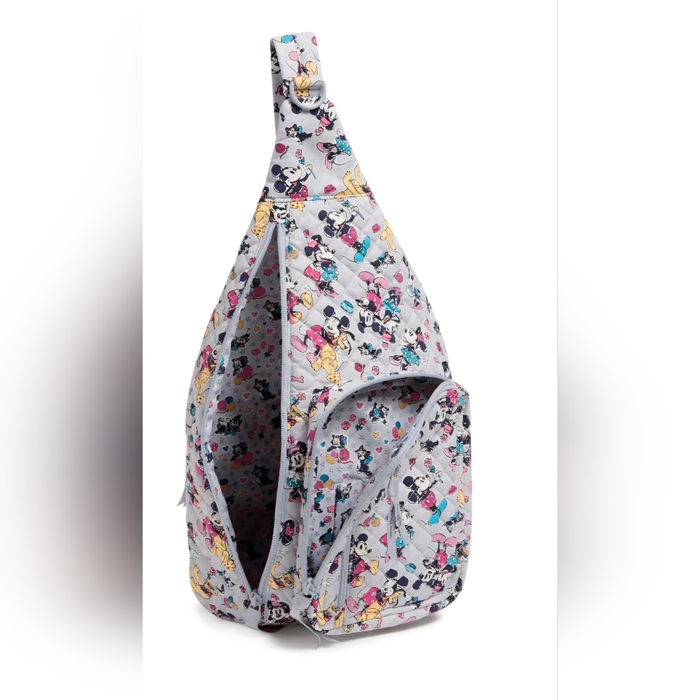 Vera Bradley White Quilted Sling Backpack with Multicolor Character Print - Picture 3 of 9